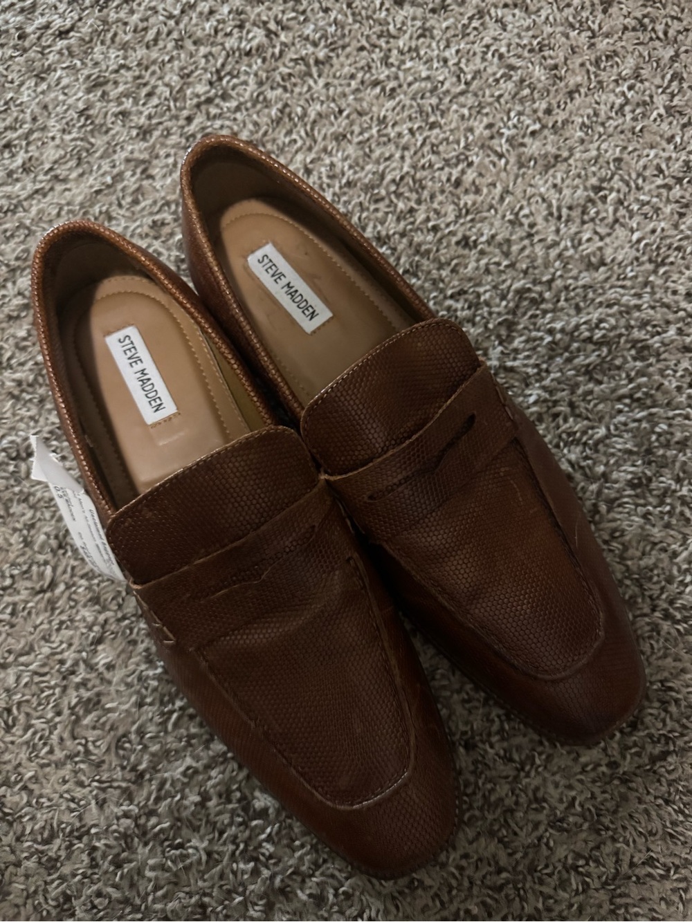 Steve Madden Brown Textured Leather Penny Loafers